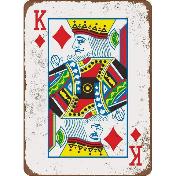 Metal Sign 8 x 12inches - King of Diamonds Retro Poker Man Cave Vintage Look Tin Sign Wall Decoration Bar Cafe Home Decor Plaque