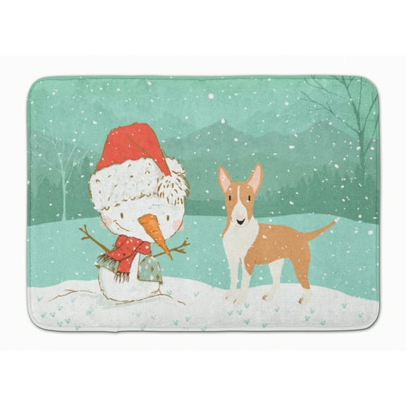 Fawn Bull Terrier Snowman Christmas Machine Washable Memory Foam Mat