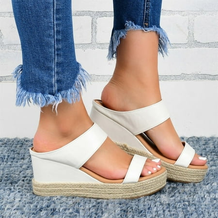 

absuyy Wedge Sandals for Women Open Toe Fashion Casual Summer Slide Sandals #116 White