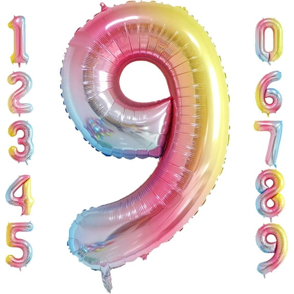 40 inch Number 9 Balloon, Party Balloons, Happy Birthday Balloons, Rainbow Gradient Colorful Big Size Balloons, Helium Balloon, Birthday Decoration, Numbered Balloon 9