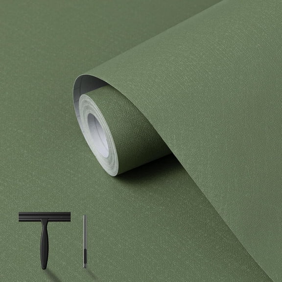 Green Peel-And-Stick Wallpaper Roll 118.1×17.7 In Thick Self-Adhesive Green Film for Cabinets Drawers Walls with Application Tools