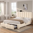 thumbnail image 3 of Afuhokles Queen Bed Frame with Storage Drawers and Headboard, Upholstered Platform Bed Frame, Adjustable Headboard, Cream White, 3 of 9
