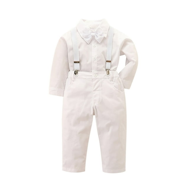 AherBiu Baby Boy Outfits Button down Dress Shirts Rompers with Bowtie Wedding Party Toddler Gentleman Sets