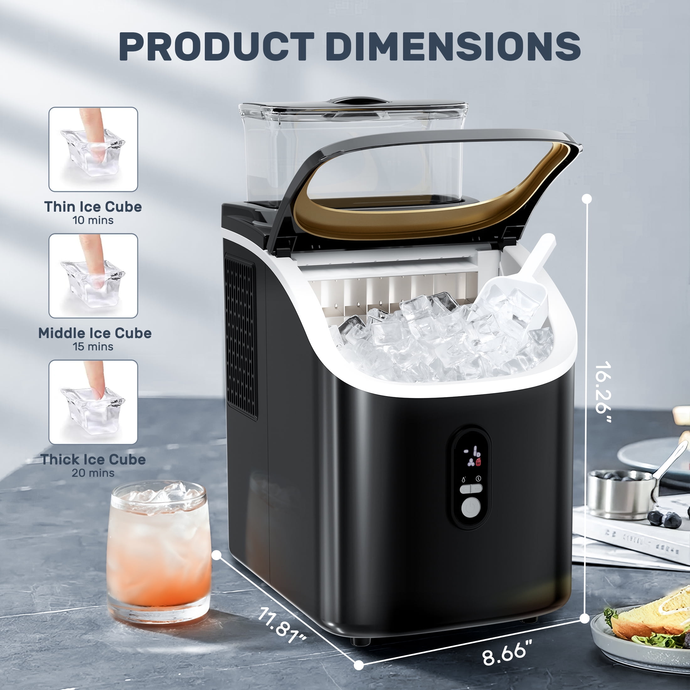 LHRIVER Ice Cube Maker Countertop with 1.5+0.5L Large Water Tank, 45lbs/24H, Self-Cleaning, 24H Timer, Customizable Ice Making Time, Black LHRIVER Ice Cube Maker Countertop with 1.5+0.5L Large Water Tank, 45lbs/24H, Self-Cleaning, 24H Timer, Customizable Ice Making Time, Black