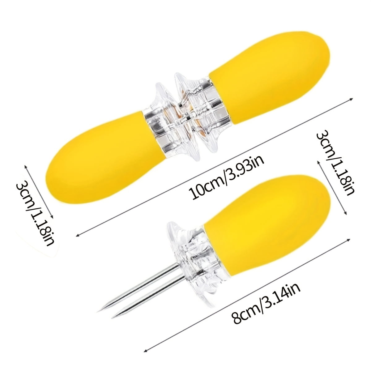 Stainless Steel Corn on the Cob Holders Set, Yellow Silicone Handle Corn Forks with Double Prongs for BBQ Grilling and Cooking, Corn Skewer Picks