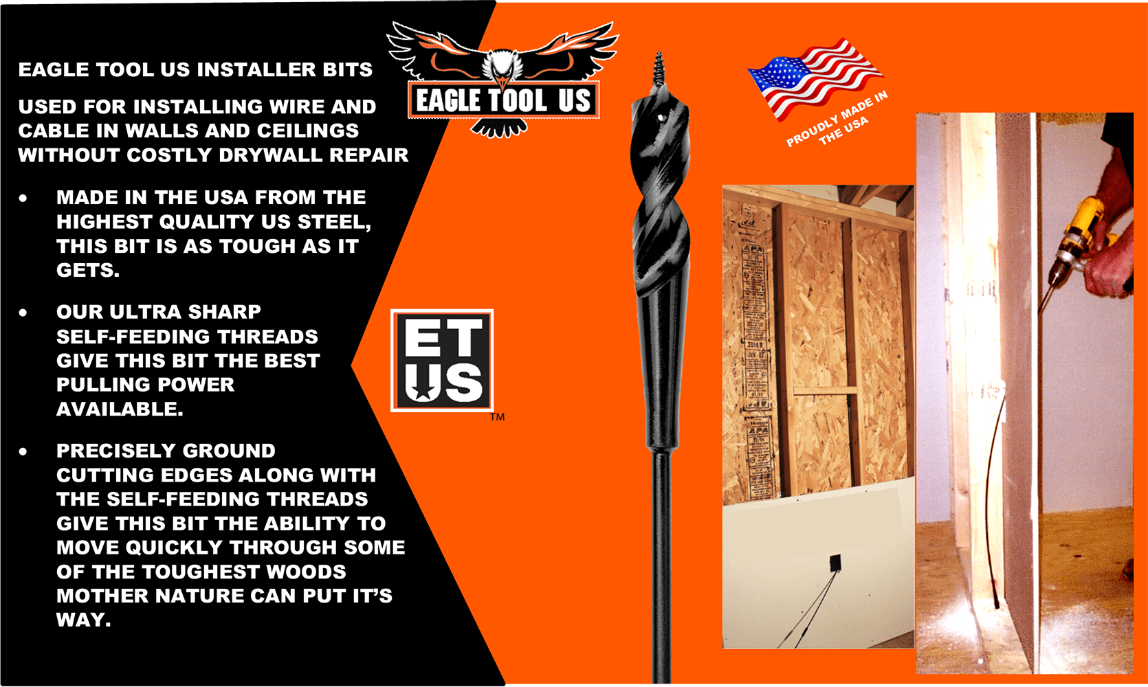 Eagle Tool US ESP75072 Flex Shank Installer Drill Bit, Screw Point, 3/4-inch by 72-inch, Made in The USA