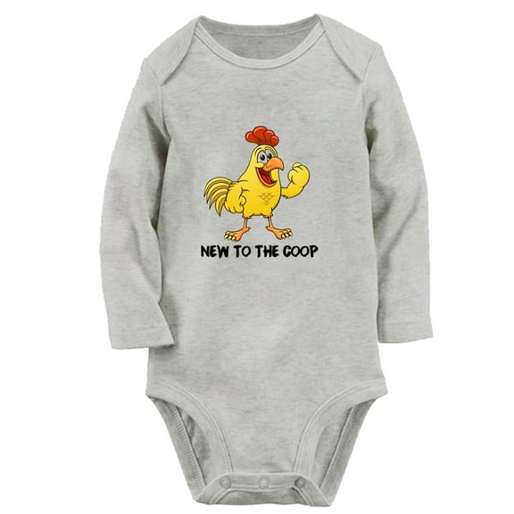 iDzn New to the Coop Funny Rompers, Newborn Baby Unisex Bodysuits, Infant Chicken Jumpsuits, Toddler Kids Long Sleeve Oufits (Gray, 0-6 Months)