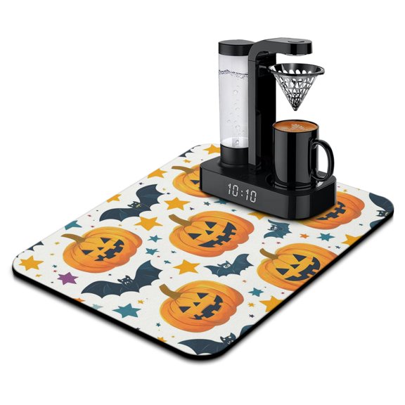Drying Mat for Dishes Halloween Spooky Trick or Treat Pumpkin Coffee Bar Mat Absorbant Collapsible 18x24 Inch Dishes Plate Glass Dry Draining Pad for Kitchen Fast Dry