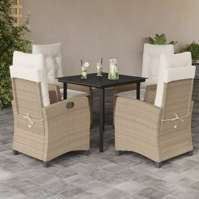 vidaXL 5 Piece Garden Dining Set with Cushions Beige Poly Rattan