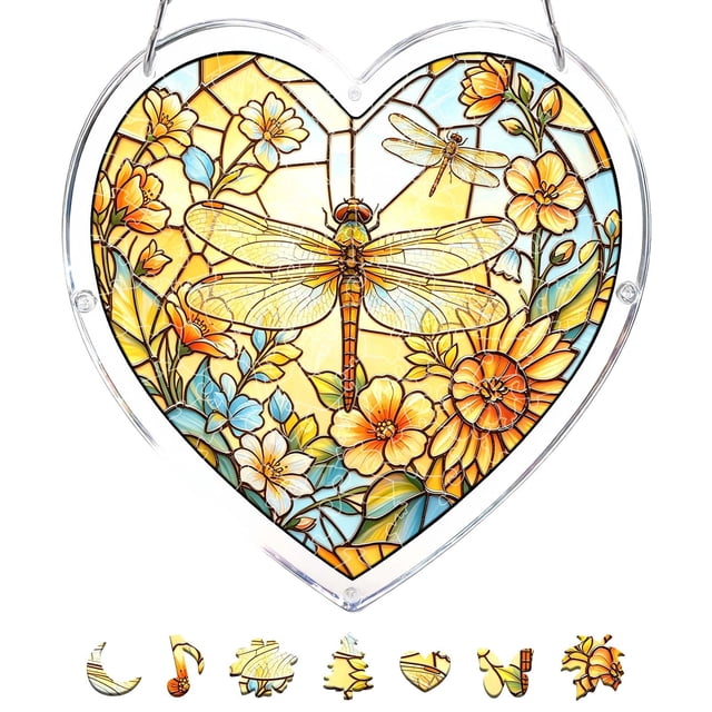 Rompecabezas acrílico atrapaluz con colgante en forma de corazón, 94 piezas, adorno colgante decorativo para interiores y exteriores, 19 cm