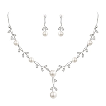 Women Gold-Plated Pearl & White Cubic Zirconia Studded Sunburst Pendant Necklace Set