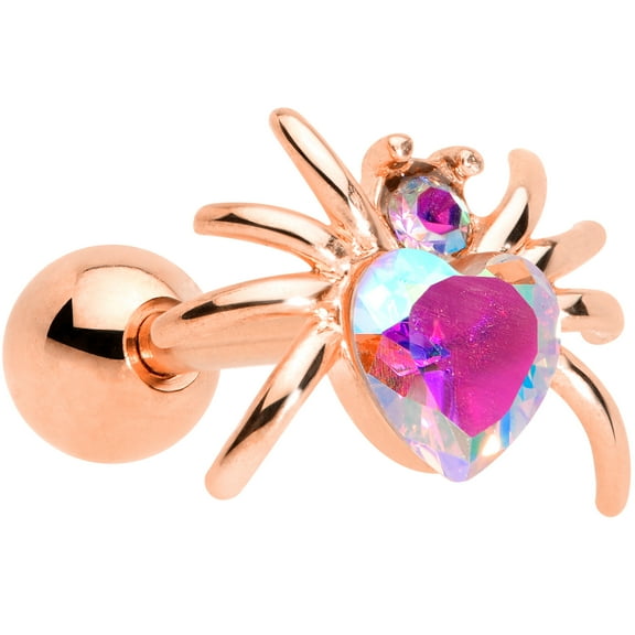Body Candy 16G Womens Plated Steel Aurora Accent Rosy Heart Spider Cartilage Earring Helix Tragus 1/4"