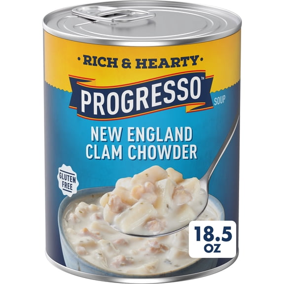 Progresso New England Clam Chowder Soup, Rich & Hearty Canned Soup, Gluten Free, 18.5 oz