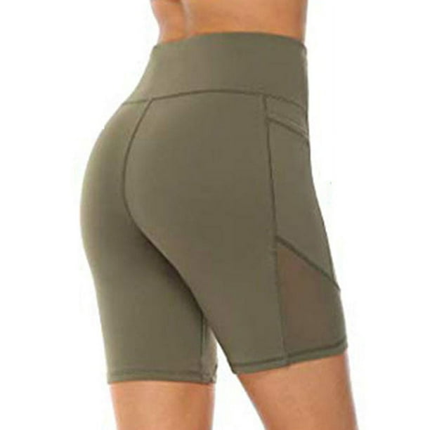 Women's High Waist Yoga Short Side Pocket Workout Tummy Control Bike Shorts  Running Exercise Spandex Leggings