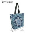 thumbnail image 4 of Open Top Canvas Tote Bag with Zipper Reusable Shopping Bag 13.5x15" Roomy Carryall Dark Teal Turtle Pattern, 4 of 9