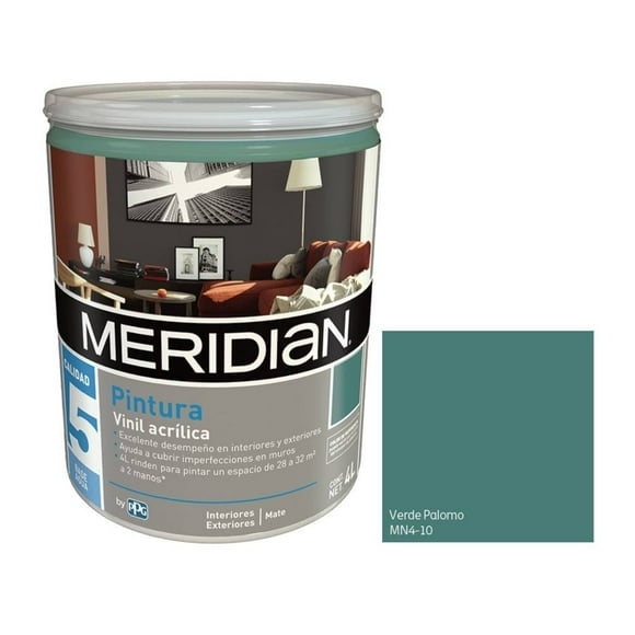 Pintura Meridian Calidad 5 años Color Verde Palomo Galón de 4 litros