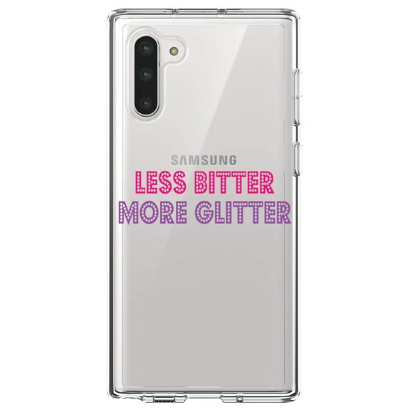 DistinctInk Clear Shockproof Hybrid Case for Samsung Galaxy Note 10 (6.3" Screen) - TPU Bumper Acrylic Back Tempered Glass Screen Protector - Less Bitter More Glitter