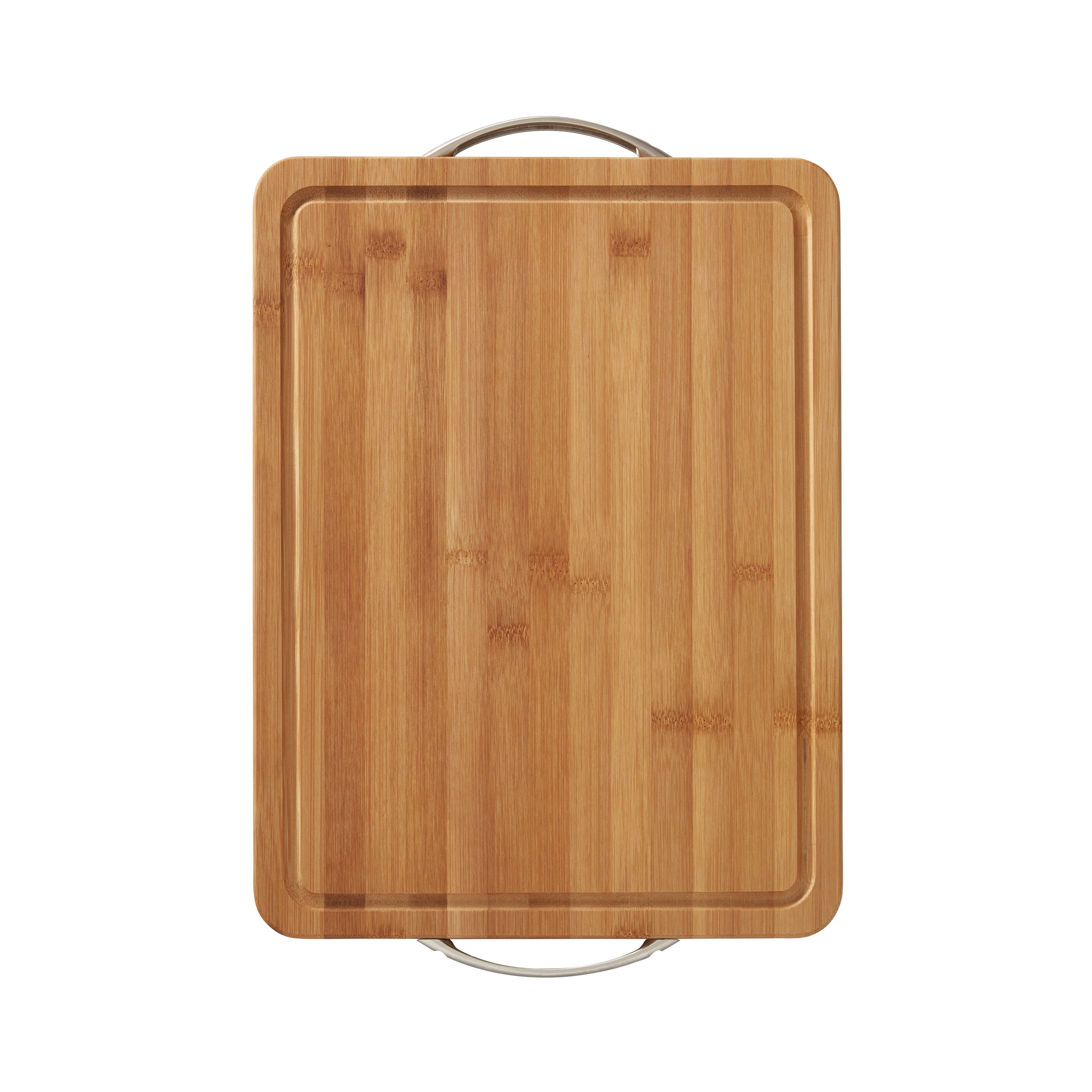 Farberware 12-inch x 16-inch Bamboo Cutting Board with Trench and Metal Handles