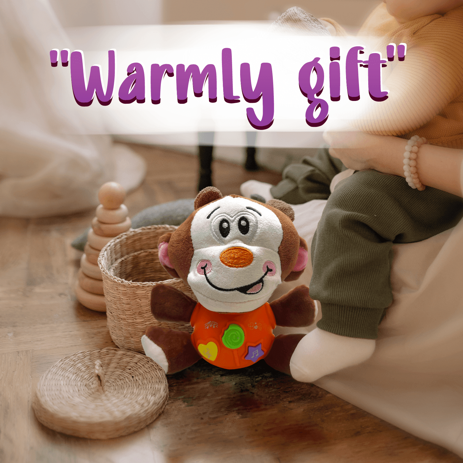 Petal Plush Monkey Musical Baby Toys for Newborn Baby Toys for 0 3 6 9 12 Month Baby, Cute Stuffed Aminal Light Up Baby Musical Toys for Infant Babies Boys & Girls Toddlers 0 to 36 Months