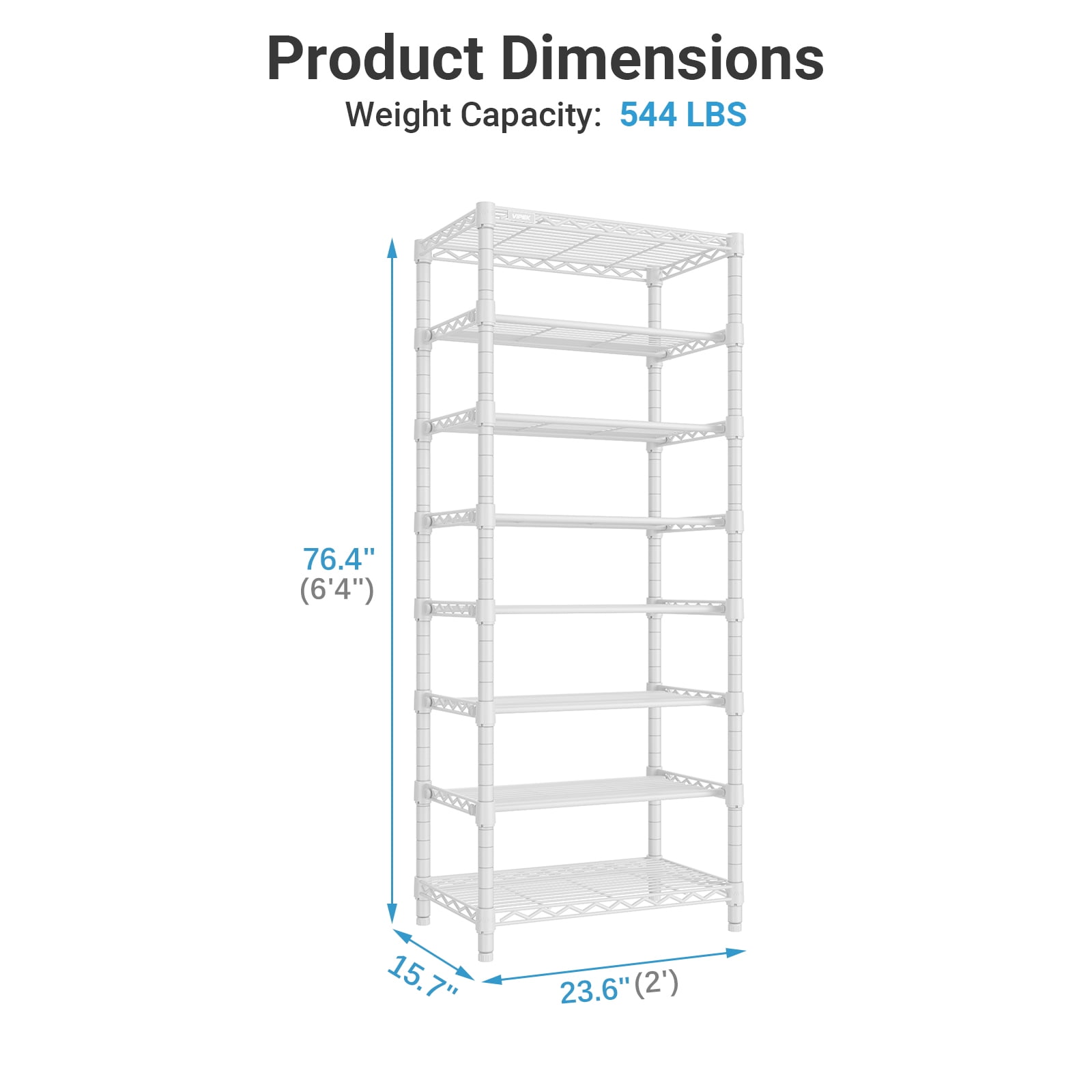 VIPEK S1 Shoe Rack, 8-Tier Metal Durable Shoe Organizer, Heavy Duty Large Capacity Up to 24 Pairs, Adjustable & Detachable Shoe Shelves for Entryway/Bedroom/Closet, Holds Up to 544 lbs, White
