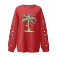 thumbnail image 5 of EliteGoogv Women Crewneck Sweatshirt Colored Lights Palm Tree Print Graphic Xmas Funny Christmas Pullover Daily Outdoor Red L, 5 of 5