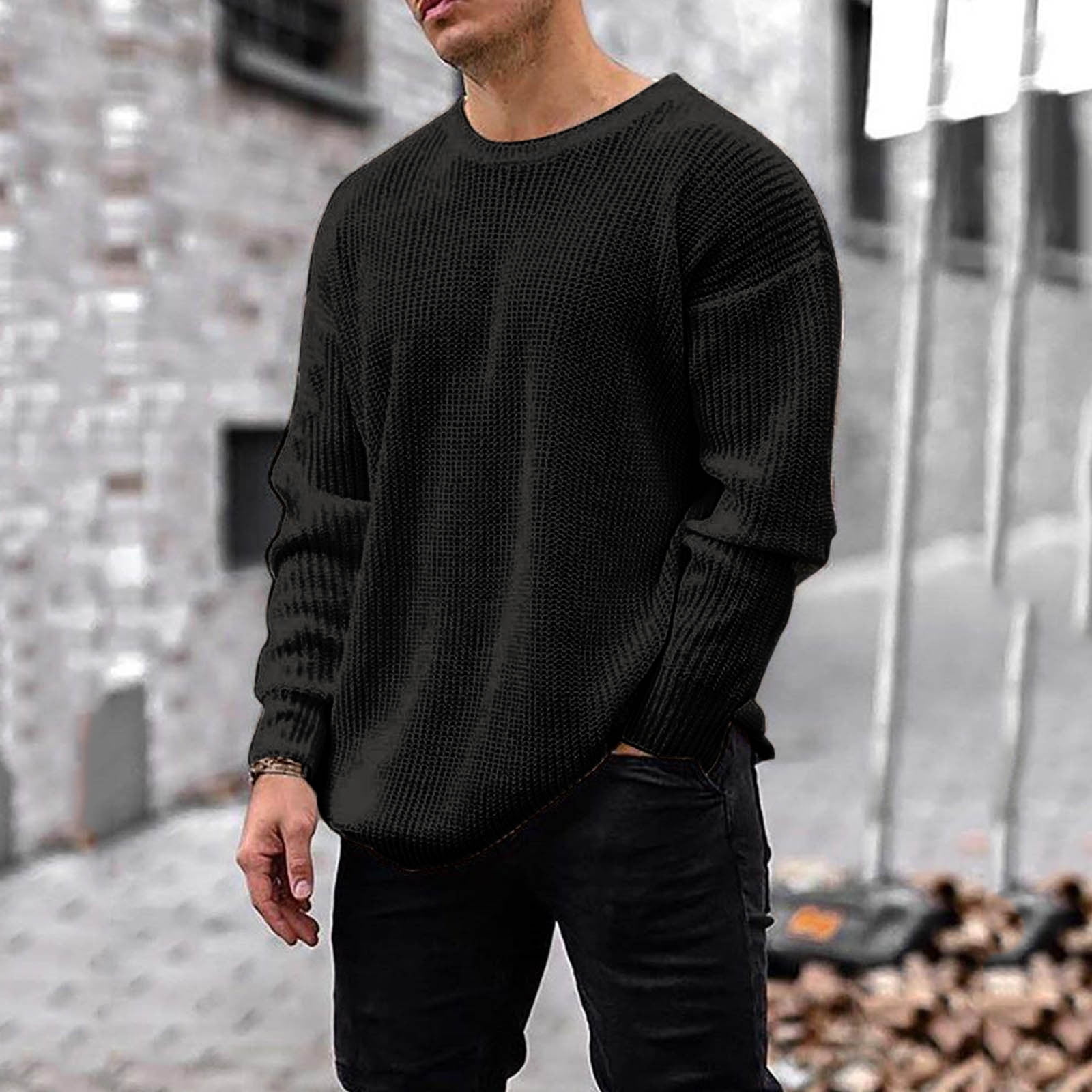Mefallenssiah Mens Sweaters Clearance Men Autumn Winter Long Sleeve O Neck Solid Sweater top Tee Blouse Rollback Prices Walmart