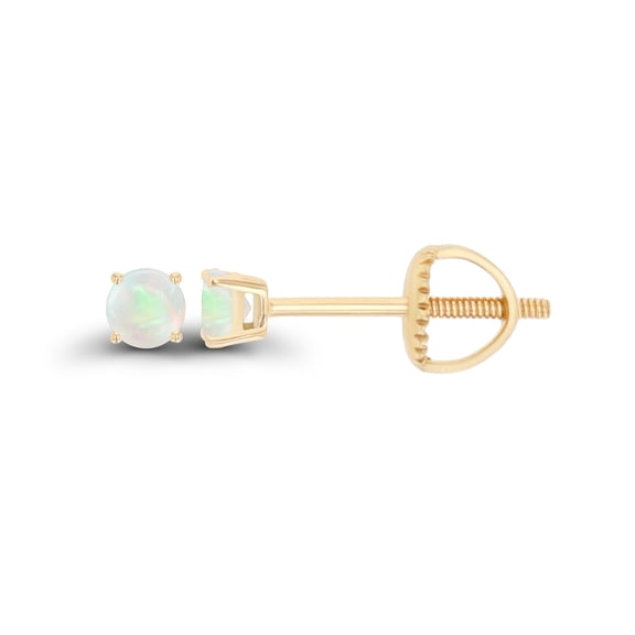 Decadence 14K Yellow Gold Plated Sterling Silver 3mm Round Natural Opal October Birthstone Screwback Stud Earrings