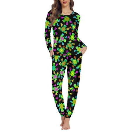 

Pzuqiu Stretchy Pajamas for Women Set Long Pants with Big Pockets Softness Home Clothing Size XS Sleepwear Long Sleeve Shirts Snug-Fit Petite Hippie Frog Nightwear 2 PCS