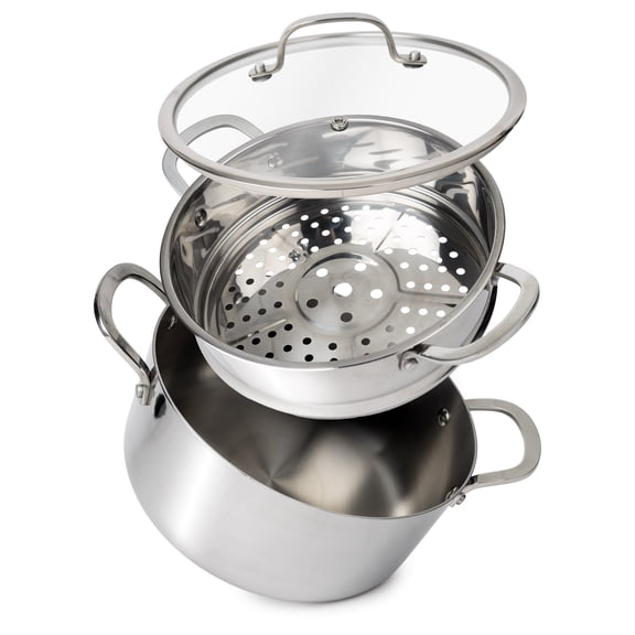 CoreClad 5-Quart Tri-Ply Stainless Steel Casserole with Steamer, Induction Ready