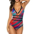 thumbnail image 2 of Nebula Deep V-Neck Halter One-Piece Swimsuit Ladies Monokini Beach Bathing Suits Swimwear Nebula Space Colors Colorful Galaxy, 2 of 5