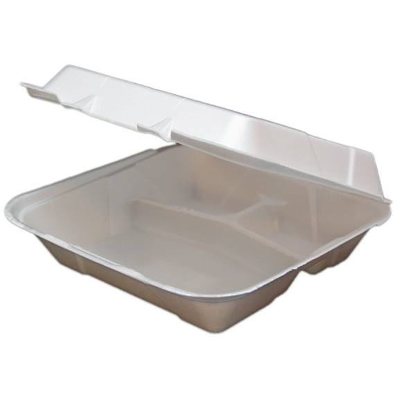Ecopax U-Vent Hinged Foam Container, RE993, Regal-Plain 3-Compartment | 200/Case