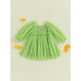 thumbnail image 2 of Biekopu Girl Tutu Tulle Dress Toddler Butterfly Pattern Heart Print Long Sleeve Square Neck Mini Dress Little Girl Party Dress, 2 of 9