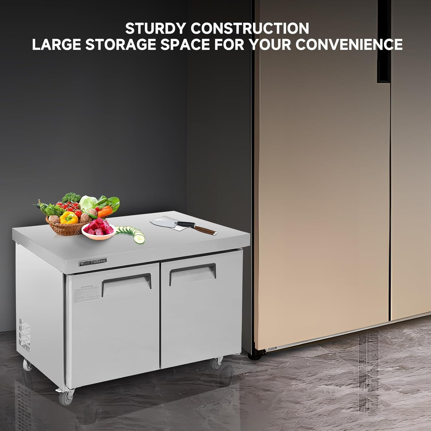Yesurprise 48" Refrigerator Sandwich/Salad Prep Table Refrigerator7.42 cu. ft W 1 Door Commercial Stainless Steel Counter Food Prep Station Cooler Refrigerator for Restaurant Bar