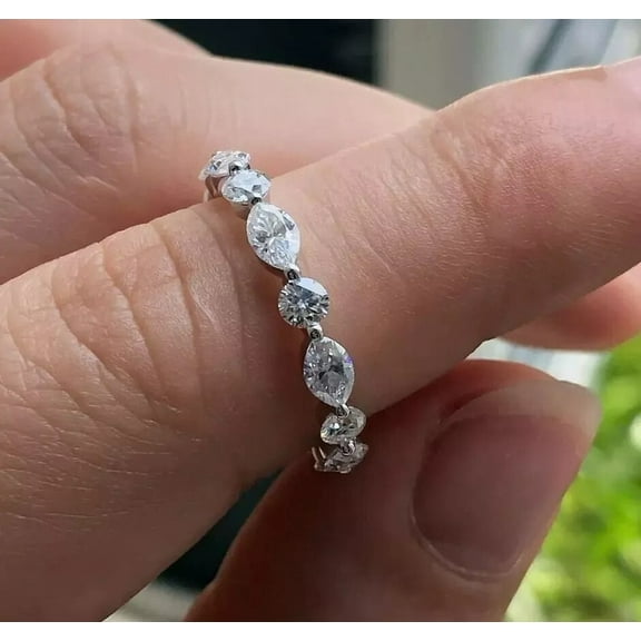 2CT Round & Marquise Cut Lab Created VVS1/D Diamond Band Ring Women's 14K White Gold Plated 925 Silver