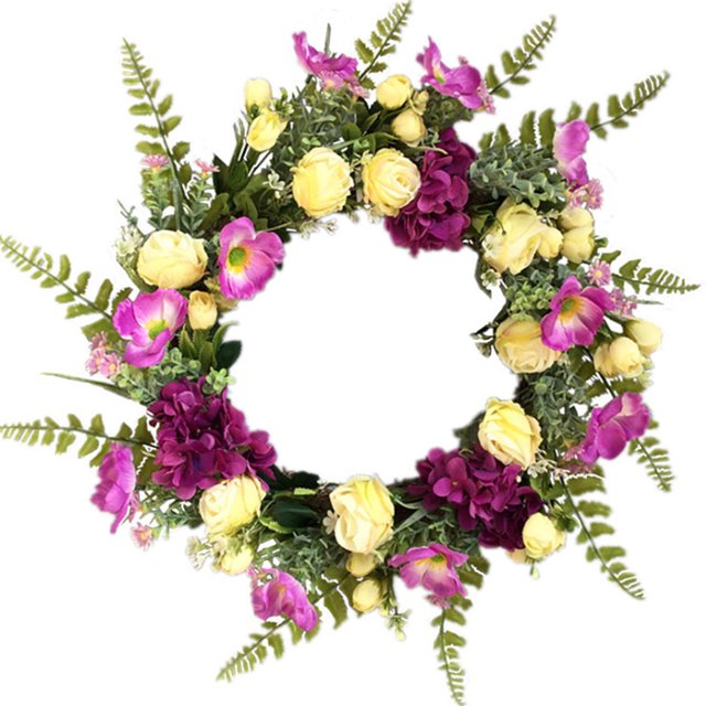 Artificial Rose Flower Wreath Silk Hydrangea Spring Garland for The Front Door Wall Hanging Window Wedding Party Decor