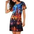 thumbnail image 2 of Pofeuu Magical Stained Glass Castle Print Women's Loose Fit Short Sleeve Nightgown, Comfortable Sleep Dress for Women, Casual Lounge Sleepwear, Soft Cotton Sleep Dress, 2 of 6