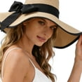 thumbnail image 4 of HONHUZH Summer Hats Womens Wide Brim Straw Sun Hat With Satin Bow Foldable Summer Beach Hat, 4 of 6