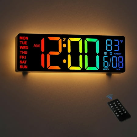 10 . 5 Inch Large Digital Wall Clock with Dual Alarms, Night Light, Large LED Screen Display, 8 RGB photo 10 . 5 Inch Large Digital Wall Clock with Dual Alarms, Night Light, Large LED Screen Display, 8 RGB