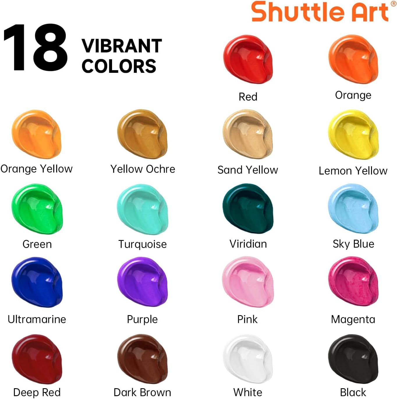Acrylic Paint, Shuttle Art 18 Colors Acrylic Paint Bottle Set (250ml/8.45oz), Rich Pigmented Acrylic Paints, Bulk Painting Supplies for Artists, Beginners and Kids on Rocks Crafts Canvas Wood Ceramic