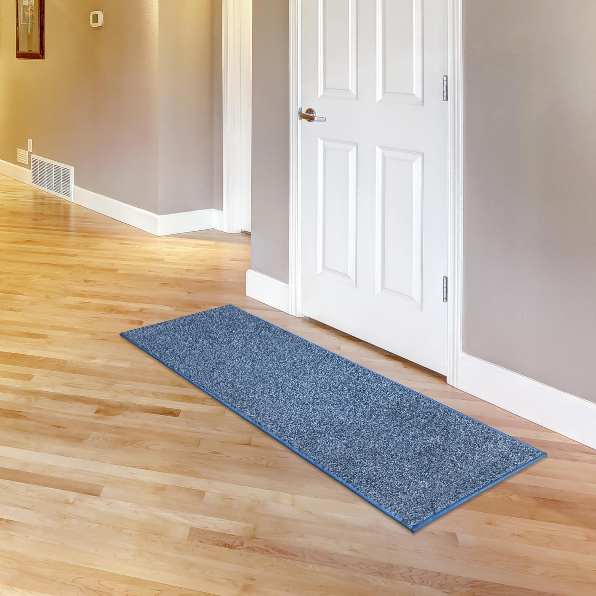 Ottomanson Comfort Non-Slip Rubberback Solid 2x5 Soft Indoor Runner Rug, 20" x 59", Turquoise Blue