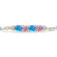 thumbnail image 3 of 925 Silver and 10K Yellow Gold Simulated Blue Opal, Pink and White Lab Grown Diamond Bracelet for Women | 2.02 Cttw | Gemstone October Birthstone | Round Cabochon 5MM | Fully Adjustable 9", 3 of 5