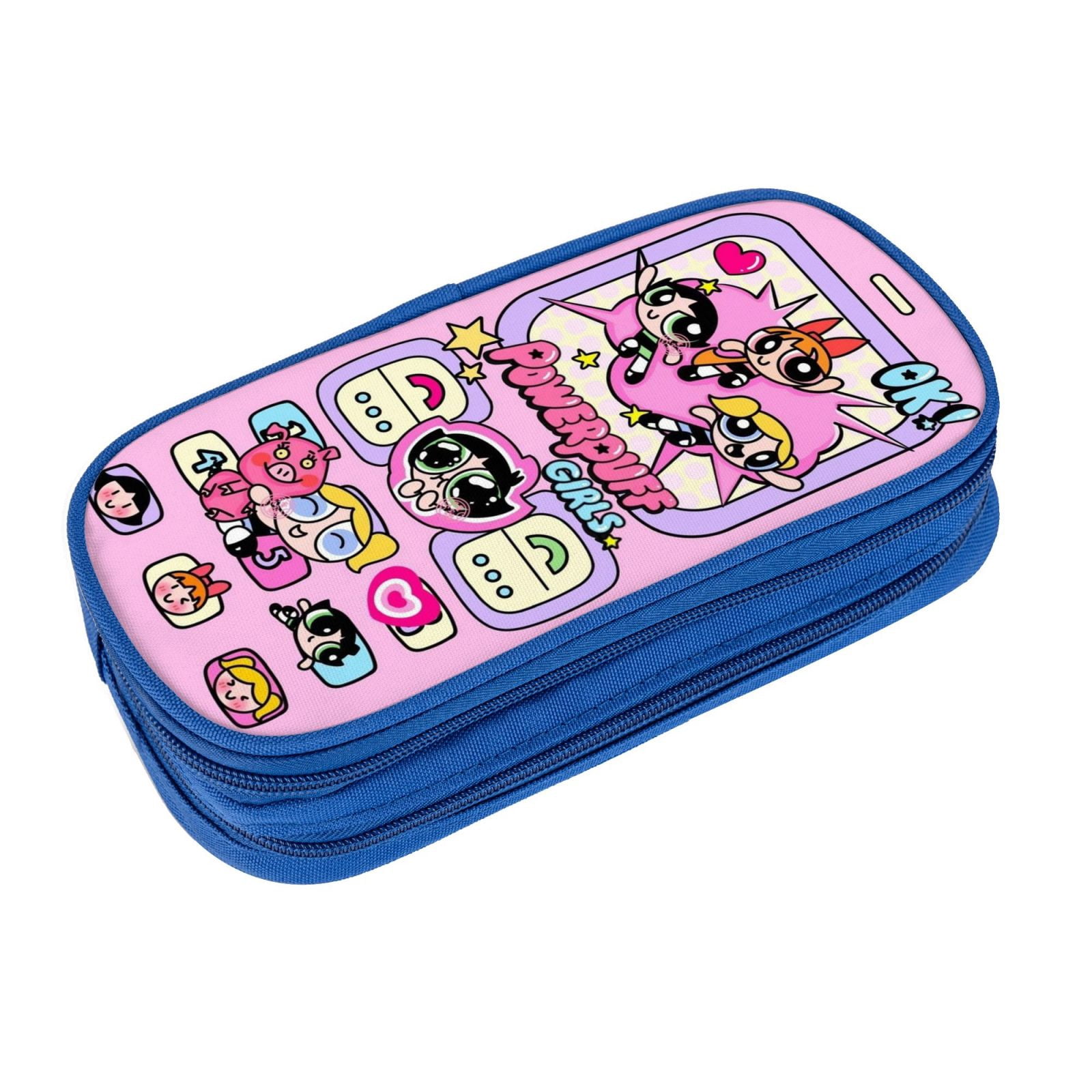 The Powerpuff Gi-rls Pencil Case Large Capacity Pencil Pouch Penbag Office Stationery Organizer Travel Makeup Bag Blue