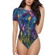 thumbnail image 1 of Balery Cosmic Purple Irises Body de cuello redondo de manga corta para mujer Tops de manga corta Tops básicos-X-Large, 1 of 7