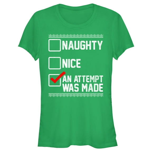 Junior's Lost Gods Christmas Attempt List Graphic Tee Kelly Green Small