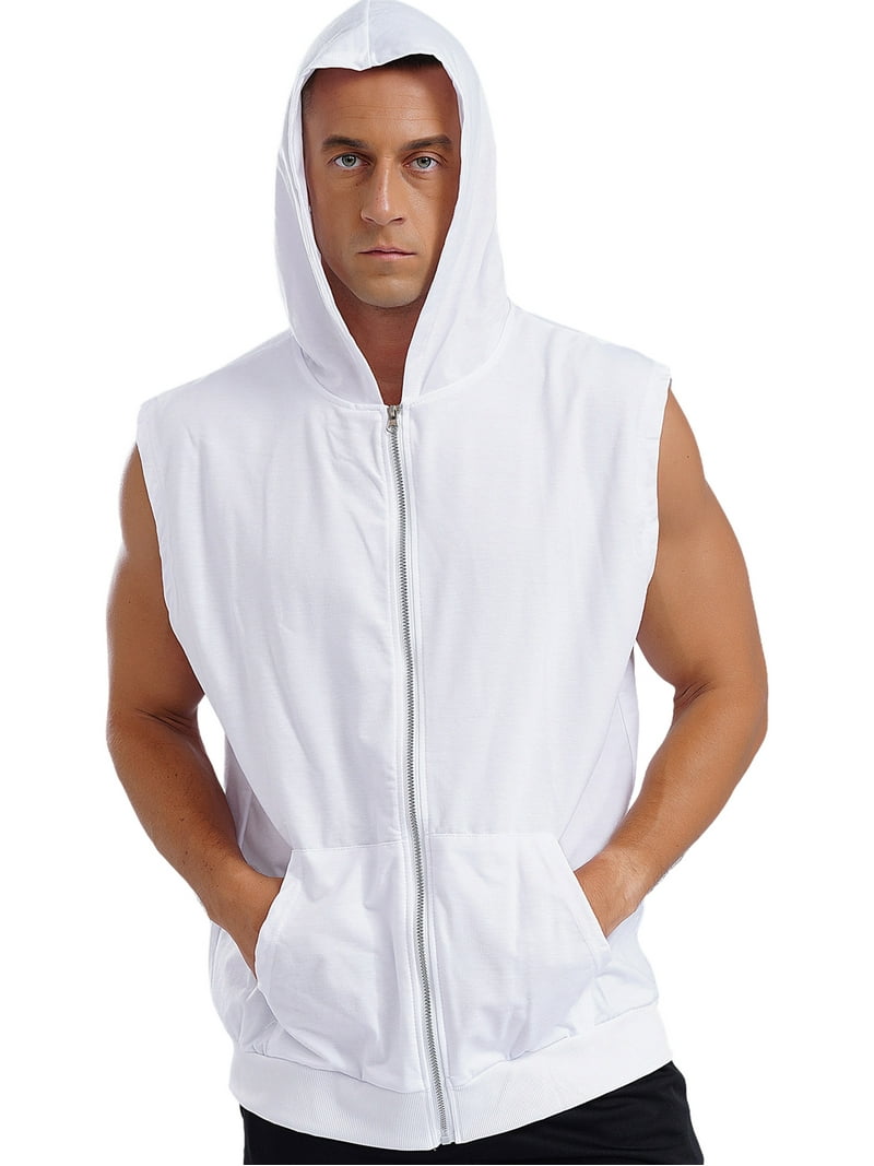 Zaldita Men's Sleeveless Workout Hoodies Tank Tops Zip-up Hooded