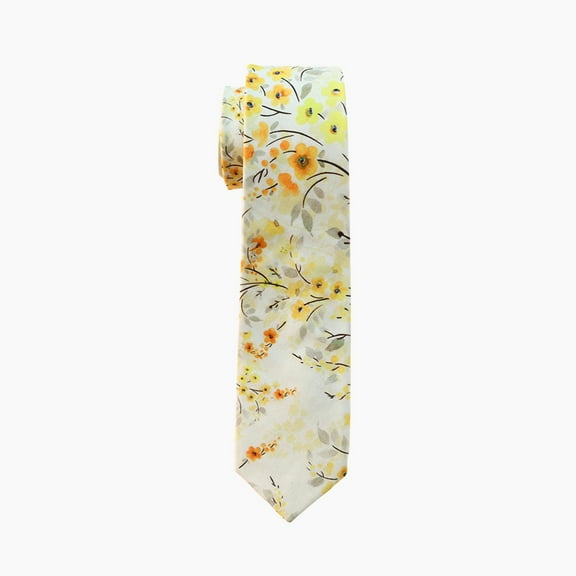 Yellow Orange Floral Skinny Necktie, Wedding Gift, Vintage Necktie