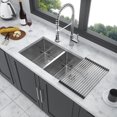thumbnail image 2 of 28" Double Bowl Undermount Kitchen Sink - 50/50 Stainless Steel 16 Gauge with 10" Deep Basins, Brushed Nickel Finish (28"L X 19"W X 10"H), 2 of 8