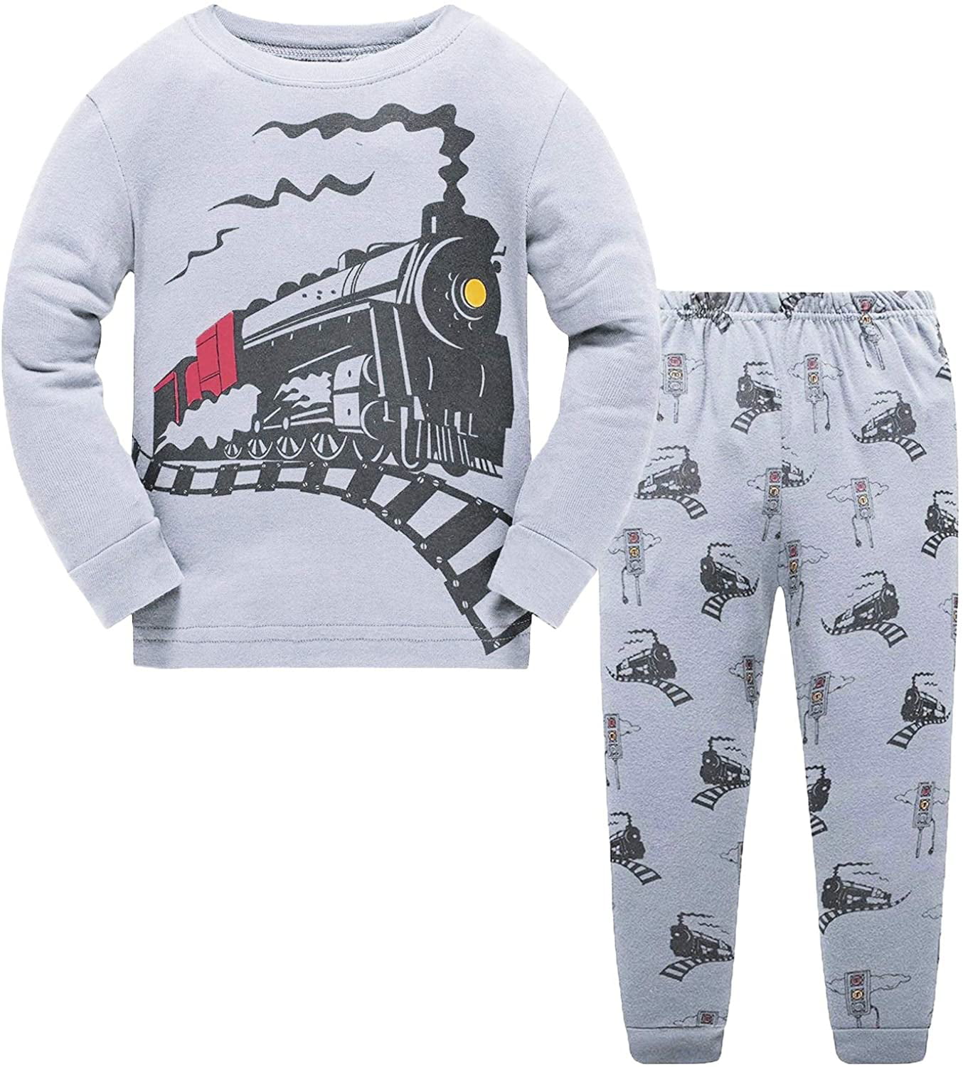 Toddler Boys Pajamas Fire Truck 100% Cotton Kids Train 2 Piece Pjs Sets Sleepwear Clothes Set 1-7 T