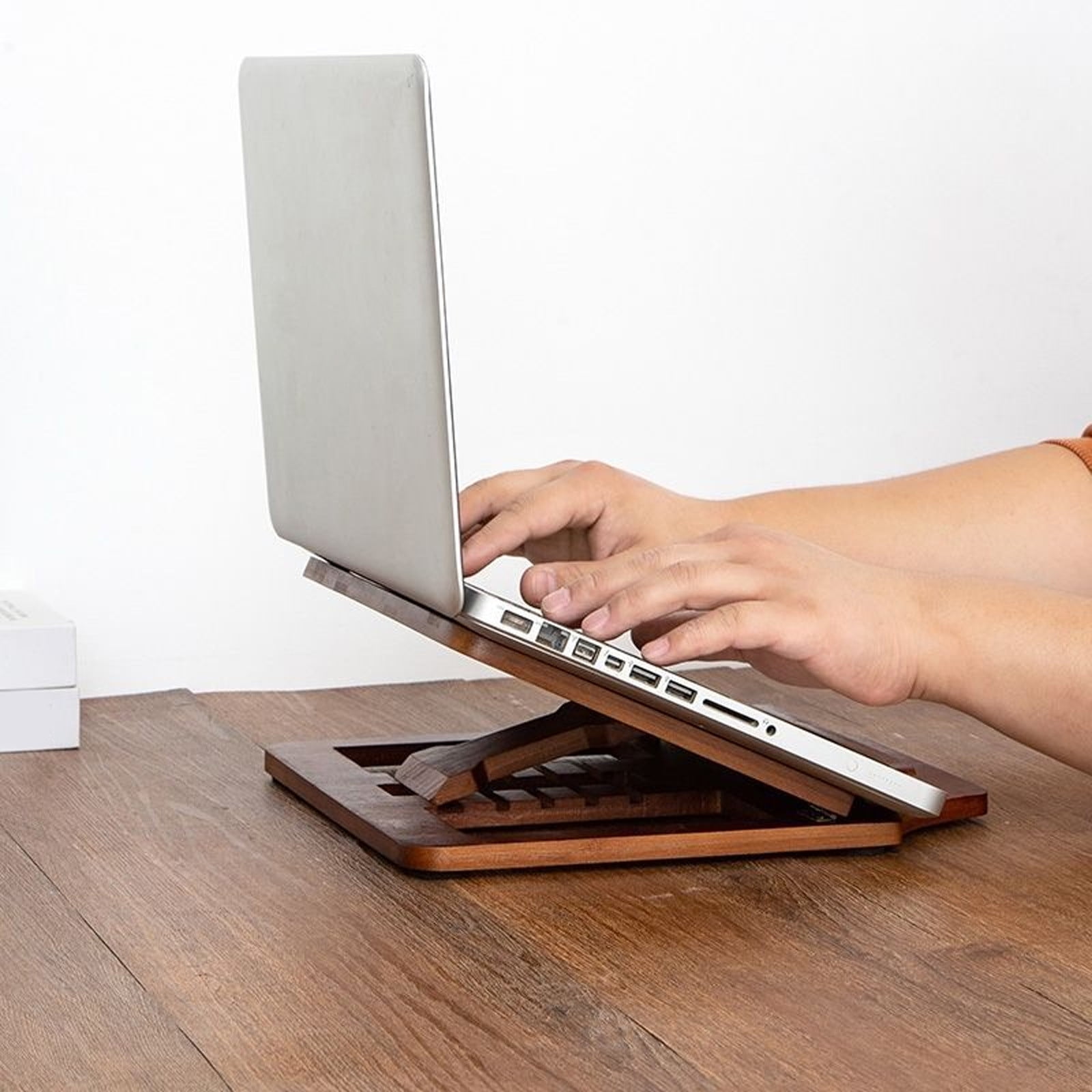 Bamboo Fodable Laptop Notebook Riser Stand Desktop Adjustable with 4 Angles Notebook Mount Holder, Folding Laptop Cooler Stand