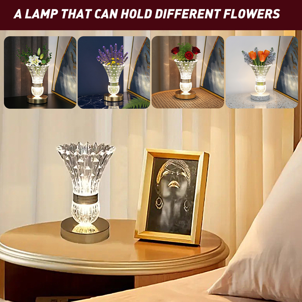 Birthday Gifts for Women/Mom Decorative Diy Vase Table Lamp, Usb Rechargeable Touch Bedside Night Light for Bedroom